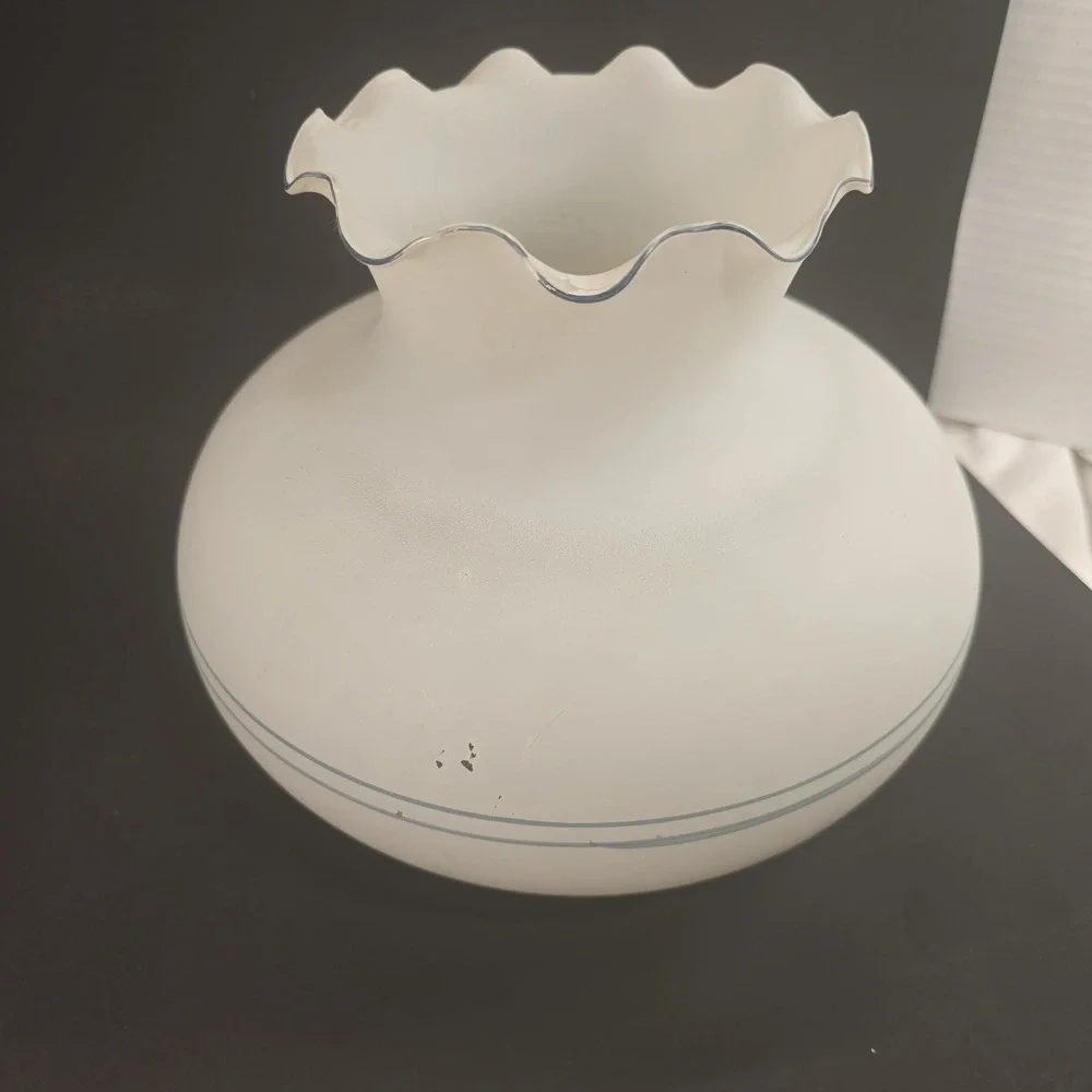 Vintage Large Lampshade For‎ Lamp White & Blue with Ruffle Top